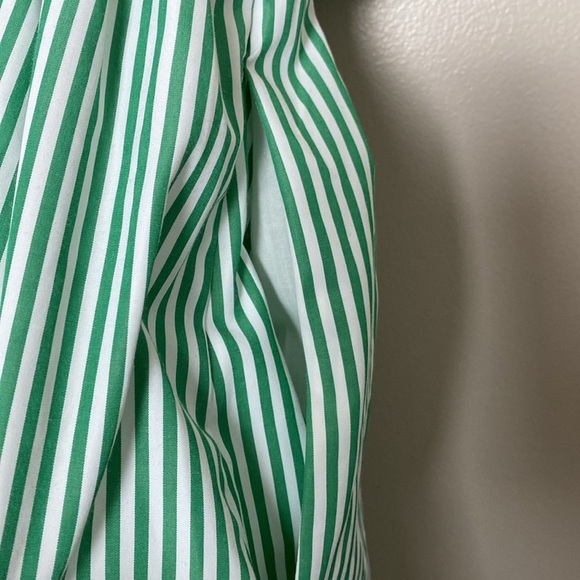 English Factory Tie Sleeve Bow Bardot Dress Striped Green and White Size M - Picture 10 of 16